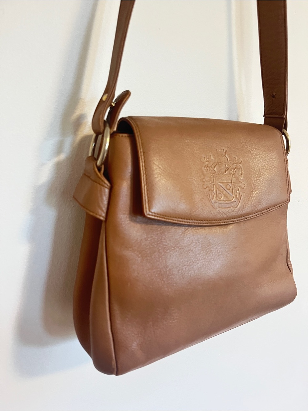 Authentic Paolo Gucci Leather Crossbody Bag with Embossed Crest